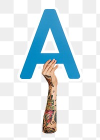 Letter A png hand holding sign, transparent background