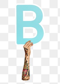 Letter B png hand holding sign, transparent background