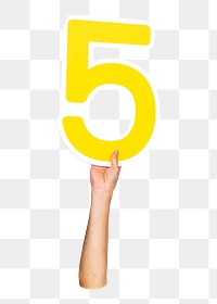 Number 5 png hand holding sign, transparent background