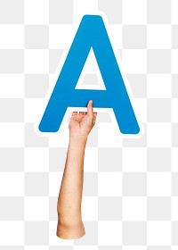 Letter A png hand holding sign, transparent background