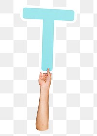 Letter T png hand holding sign, transparent background