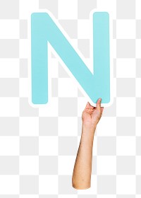 Letter N png hand holding sign, transparent background