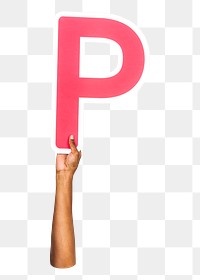 Letter P png hand holding sign, transparent background