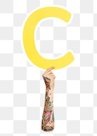 Letter C png hand holding sign, transparent background