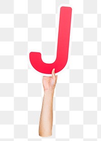 Letter J png hand holding sign, transparent background