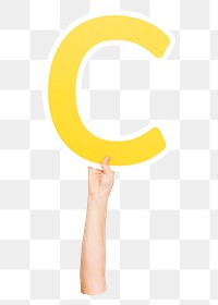 Letter C png hand holding sign, transparent background