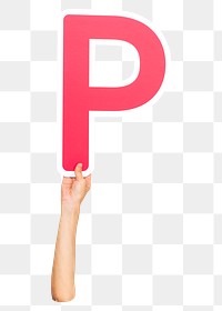 Letter P png hand holding sign, transparent background