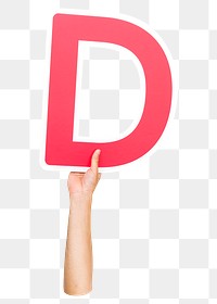 Letter D png hand holding sign, transparent background