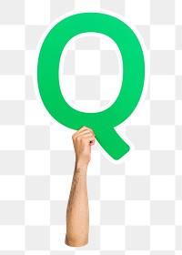 Letter Q png hand holding sign, transparent background