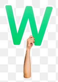 Letter W png hand holding sign, transparent background