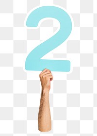 Number 2 png hand holding sign, transparent background