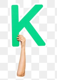 Letter K png hand holding sign, transparent background