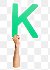 Letter K png hand holding sign, transparent background