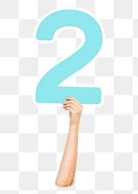 Number two png hand holding sign, transparent background