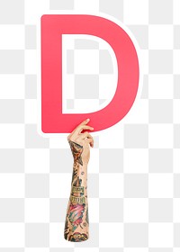 Letter D png hand holding sign, transparent background