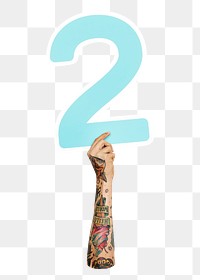 Number 2 png hand holding sign, transparent background