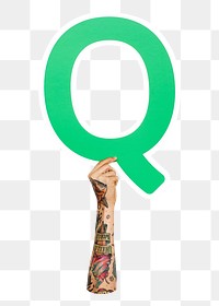 Letter Q png hand holding sign, transparent background