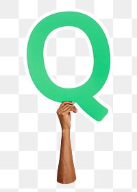 Letter Q png hand holding sign, transparent background