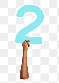 Number two png hand holding sign, transparent background