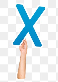 Letter X png hand holding sign, transparent background