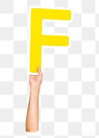 Letter F png hand holding sign, transparent background