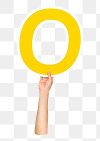 Letter O png hand holding sign, transparent background