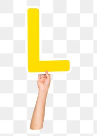 Letter L png hand holding sign, transparent background