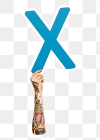 Letter X png hand holding sign, transparent background