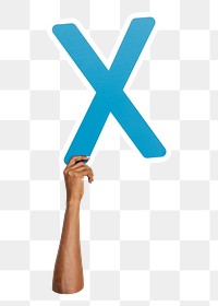 Letter X png hand holding sign, transparent background