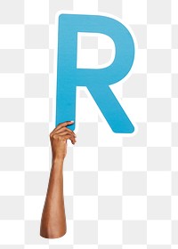 Letter R png hand holding sign, transparent background