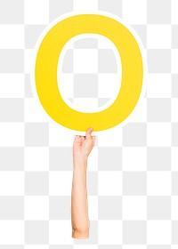 Letter O png hand holding sign, transparent background