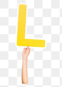 Letter L png hand holding sign, transparent background