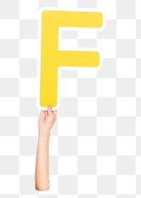 Letter F png hand holding sign, transparent background