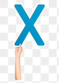 Letter X png hand holding sign, transparent background