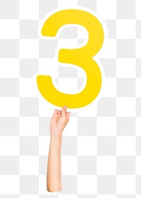 Number 3 png hand holding sign, transparent background