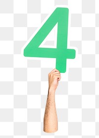 Number 4 png hand holding sign, transparent background