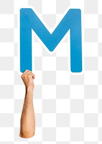 Letter M png hand holding sign, transparent background