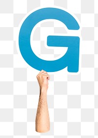 Letter G png hand holding sign, transparent background