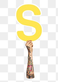 Letter S png hand holding sign, transparent background