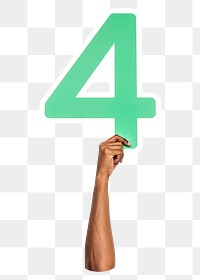 Number 4 png hand holding sign, transparent background