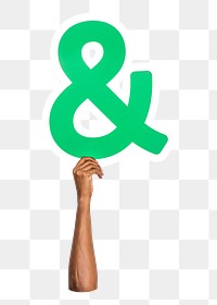 Ampersand symbol png hand holding sign, transparent background