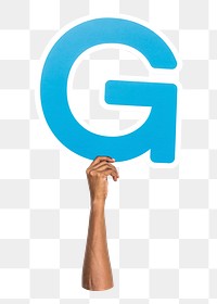 Letter G png hand holding sign, transparent background