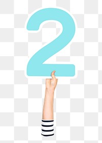 Number two sign png hand holding sign, transparent background
