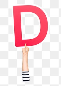 Letter D png hand holding sign, transparent background