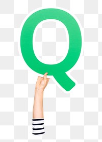 Letter Q png hand holding sign, transparent background