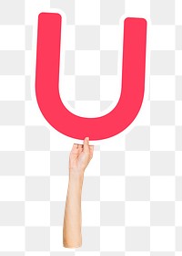 Letter U png hand holding sign, transparent background