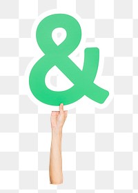 Ampersand symbol png hand holding sign, transparent background