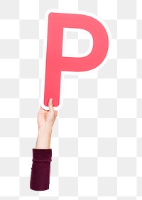 Letter P png hand holding sign, transparent background