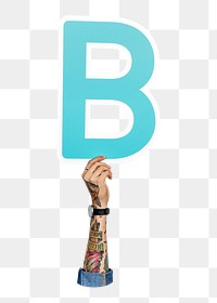 Letter B png hand holding sign, transparent background