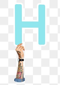 H sign png hand holding sign, transparent background